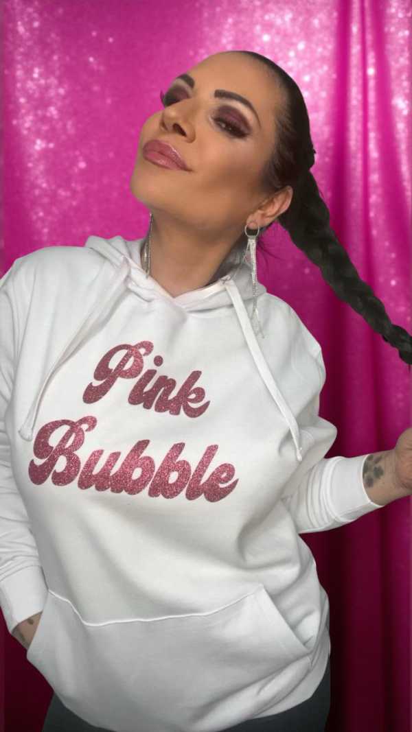 Hoodie – Weiß/Pink Glitzer