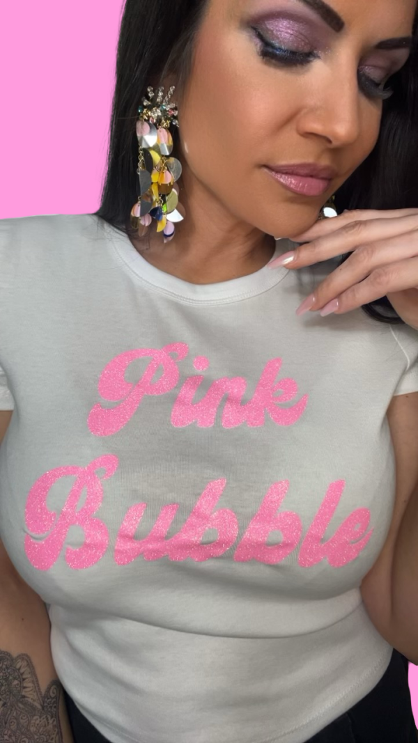 Shirt kurz – Weiß/Neonpink Glitzer – Bild 4