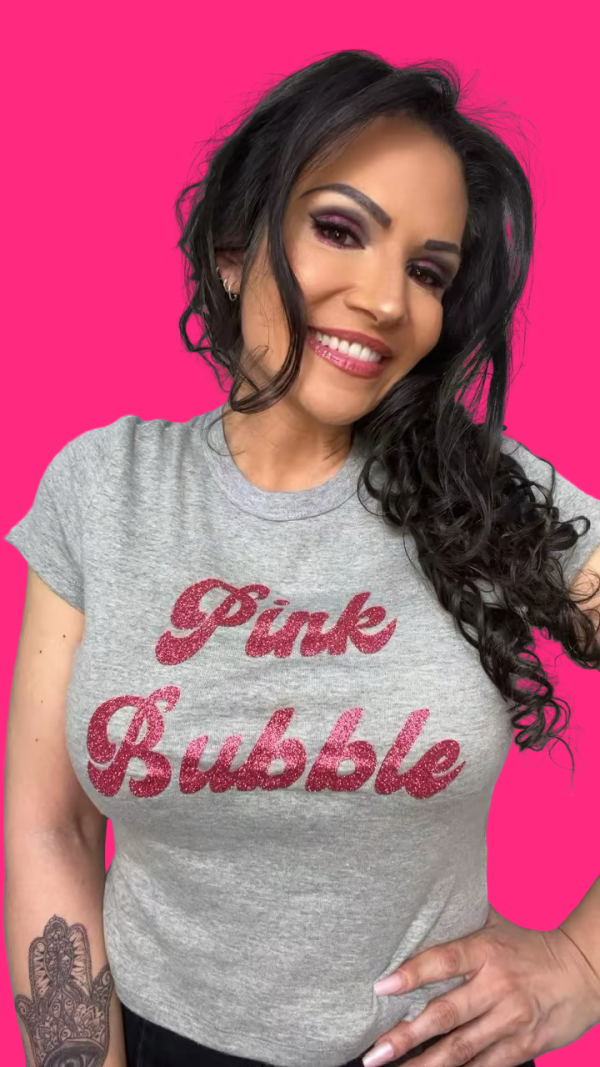 Shirt – Grau mit pinkem Glitzerschriftzug