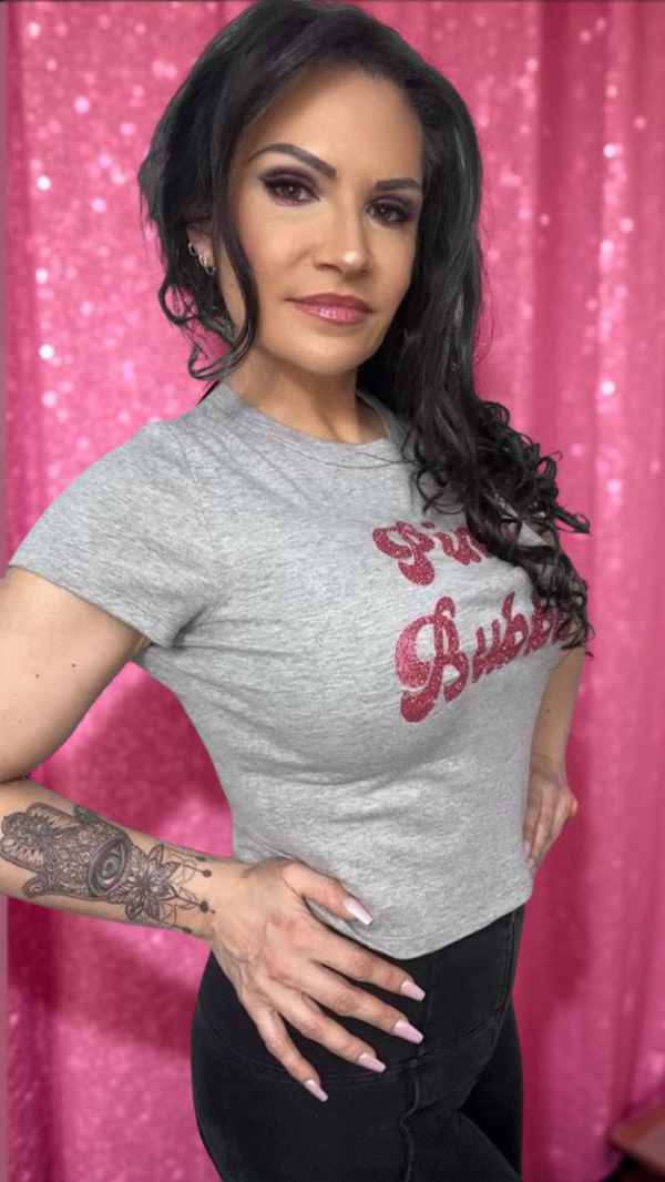 Shirt – Grau mit pinkem Glitzerschriftzug – Bild 3