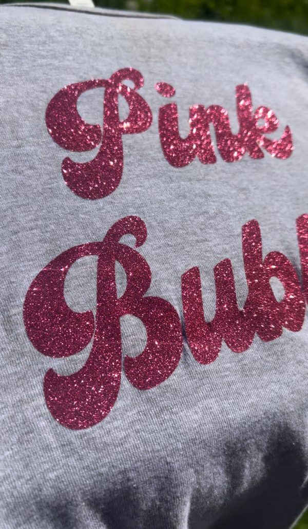 Shirt – Grau mit pinkem Glitzerschriftzug – Bild 5