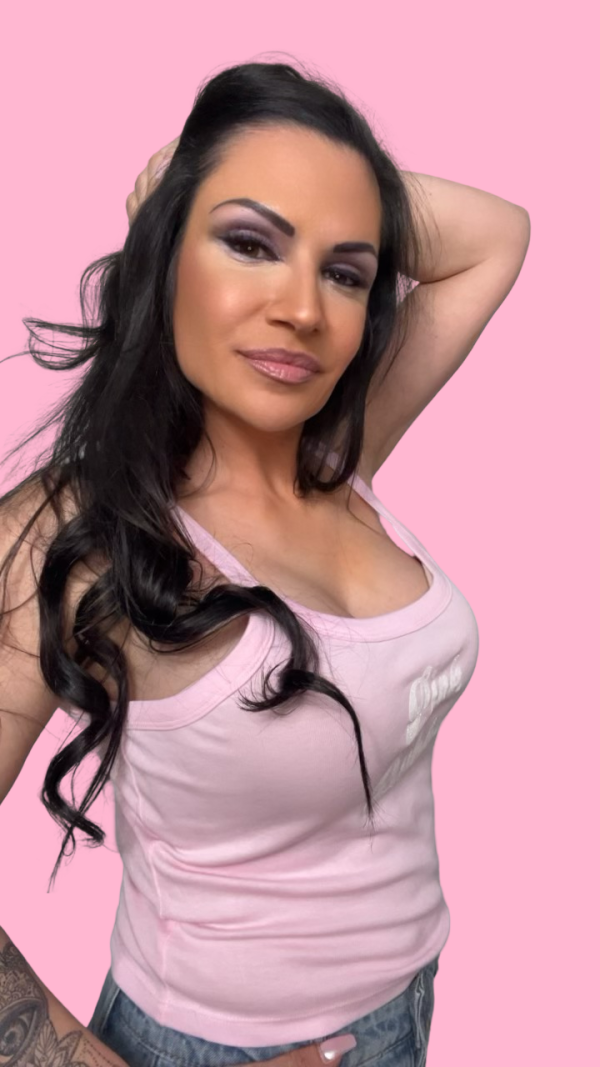 Top – Rosa mit weißem Glitzerschriftzug – Bild 3