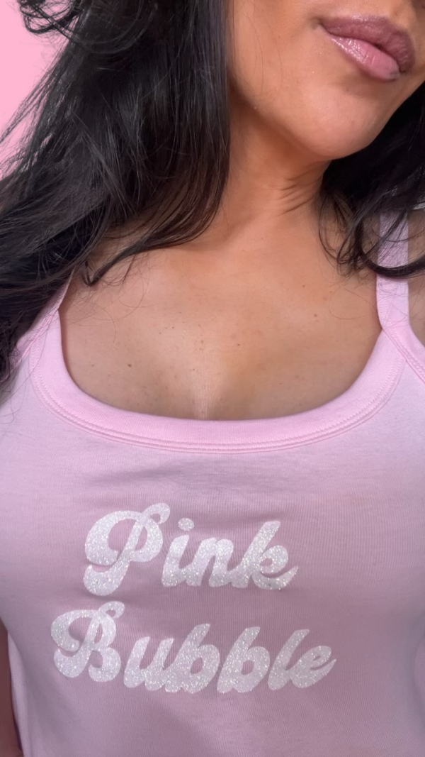 Top – Rosa mit weißem Glitzerschriftzug – Bild 4