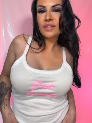 Top – Weiß mit rosa Glitzerschriftzug